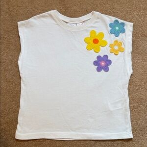 Zara Floral Embroidered White T-Shirt
